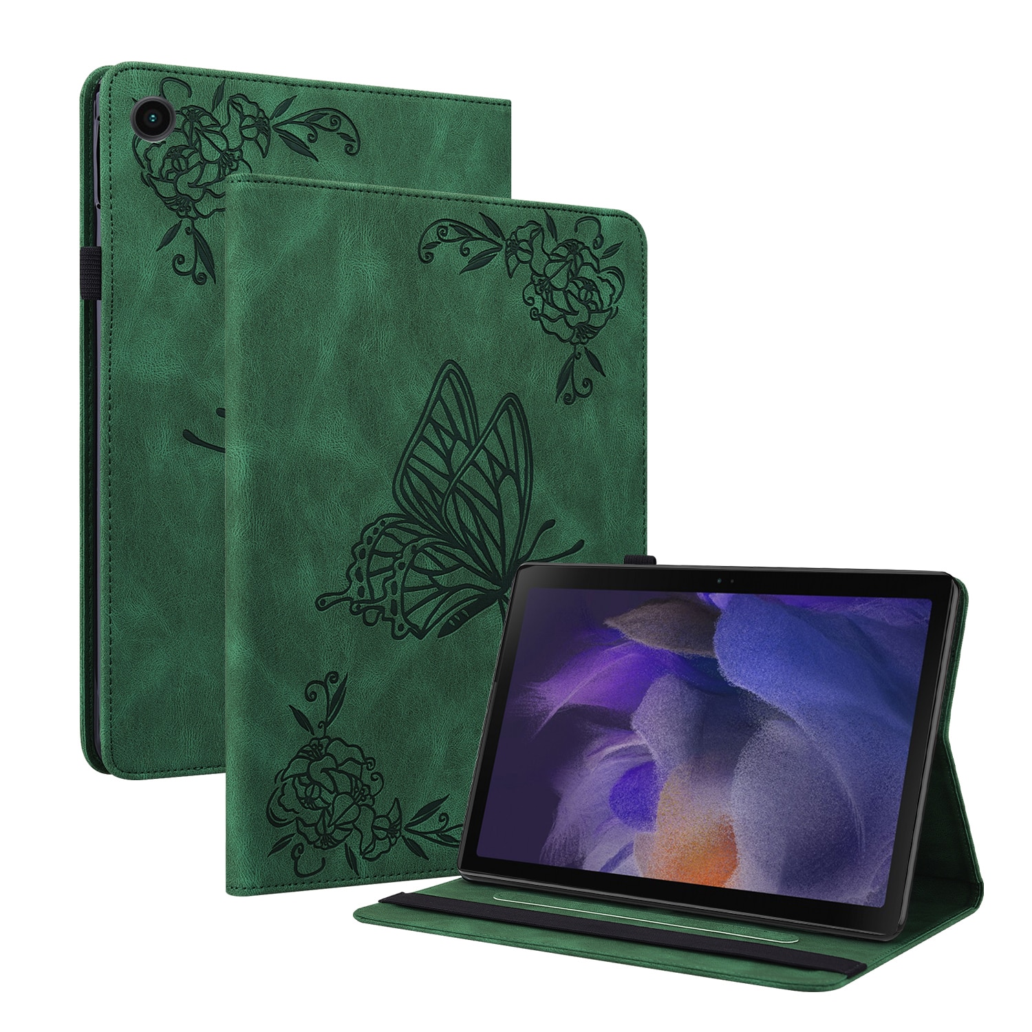 Läderfodral Fjärilar Samsung Galaxy Tab A11 Plus Grön