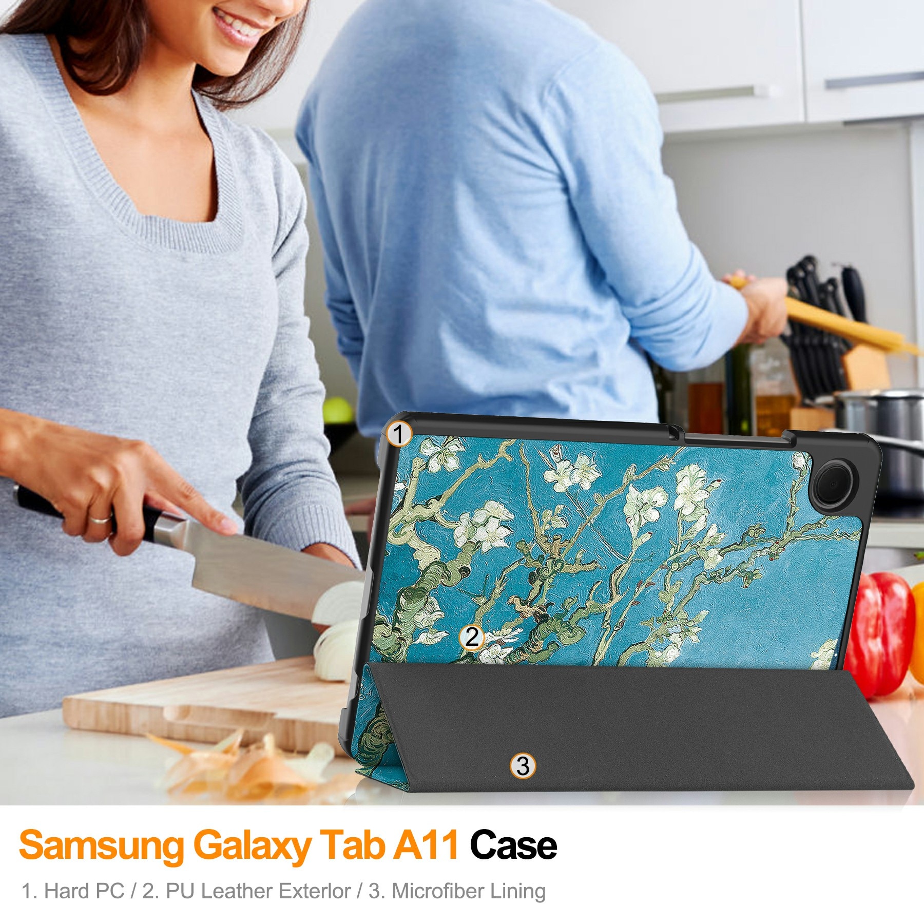 Fodral Tri-fold Samsung Galaxy Tab A11 - Körsbärsblommor