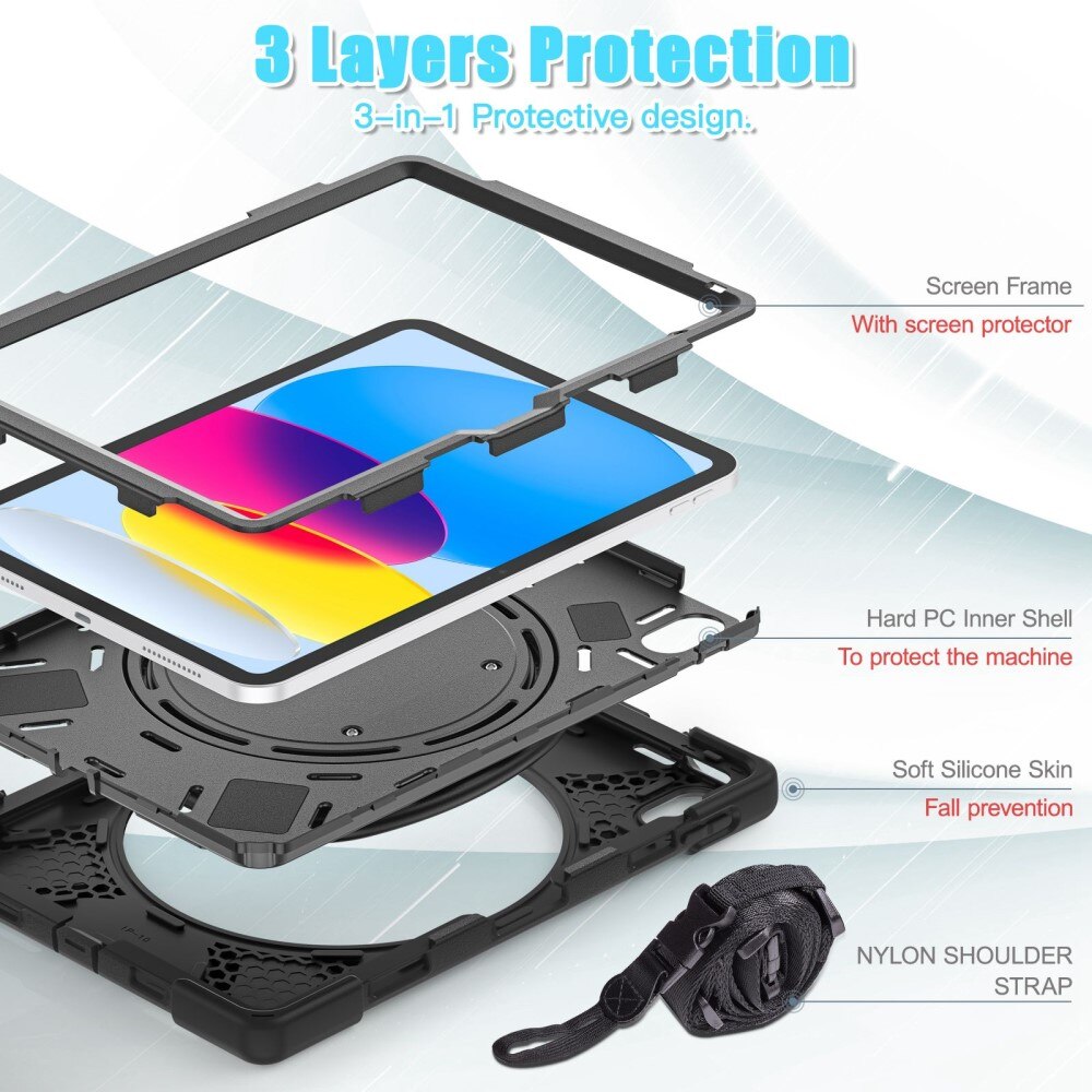 Kickstand Hybridskal med axelrem iPad 10.9 10th Gen (2022) svart