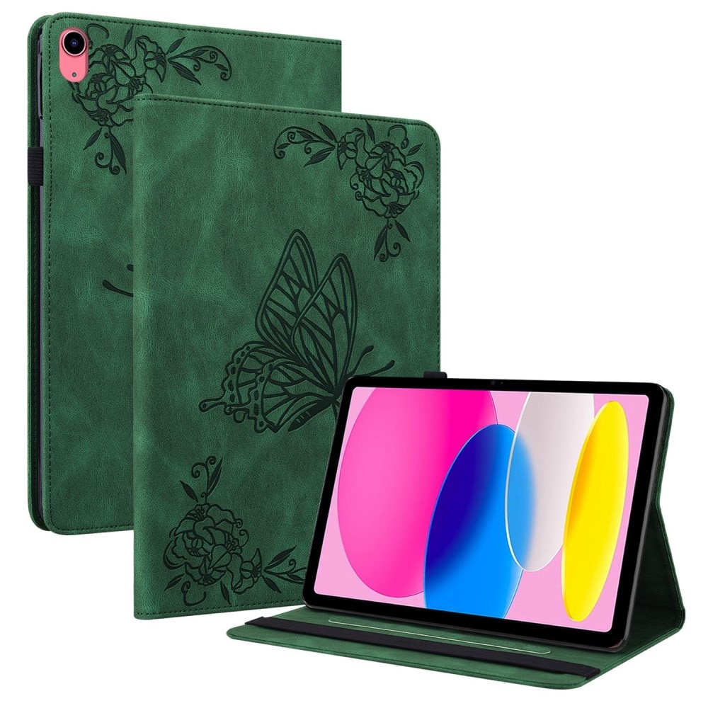 Läderfodral Fjärilar iPad 10.9 2022 (10th gen) grön