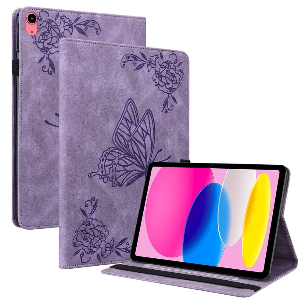 Läderfodral Fjärilar iPad 10.9 2022 (10th gen) lila
