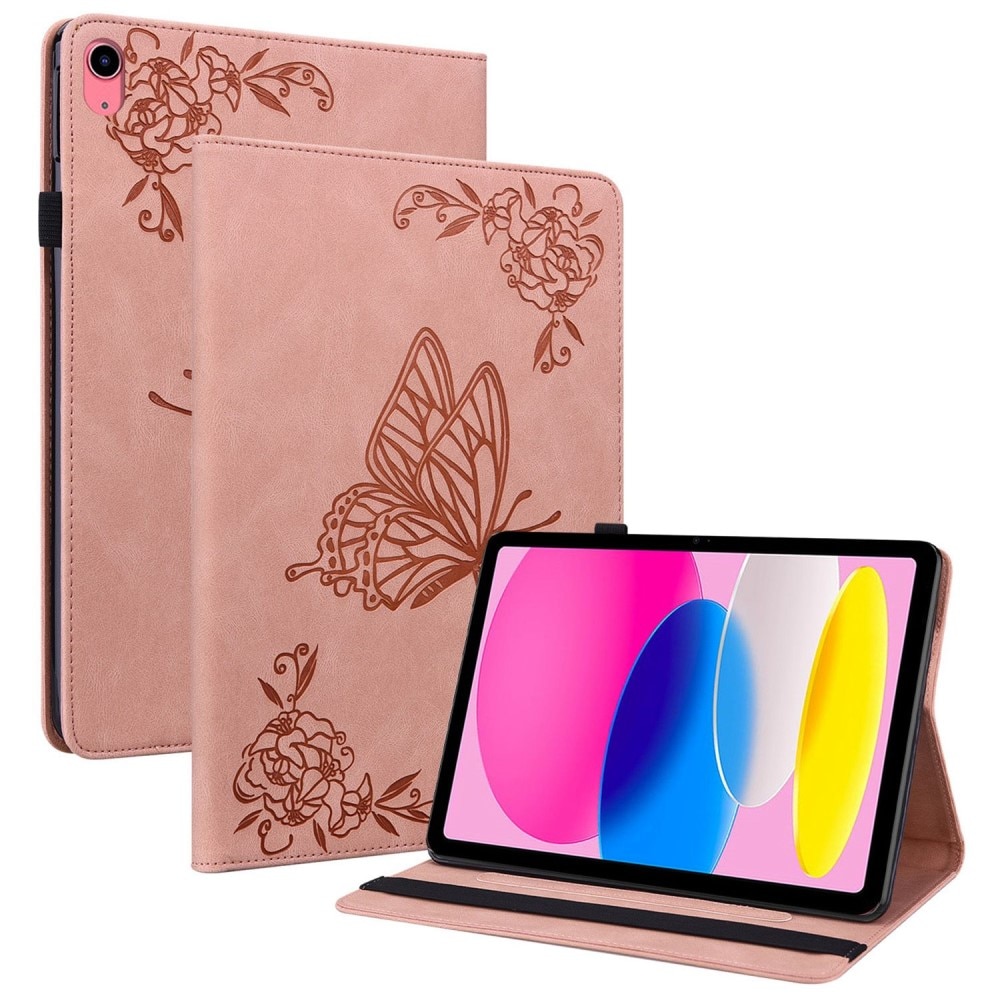 Läderfodral Fjärilar iPad 10.9 2022 (10th gen) rosa