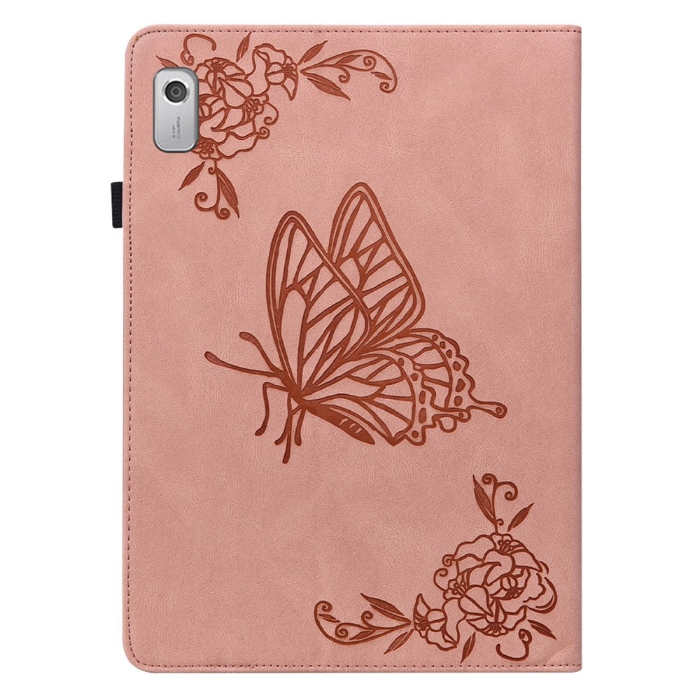Läderfodral Fjärilar Lenovo Tab M9 rosa