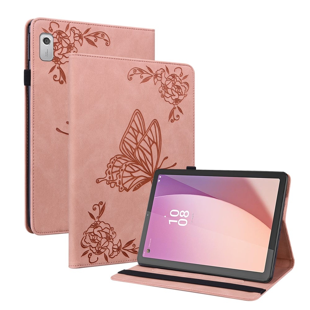 Läderfodral Fjärilar Lenovo Tab M9 rosa