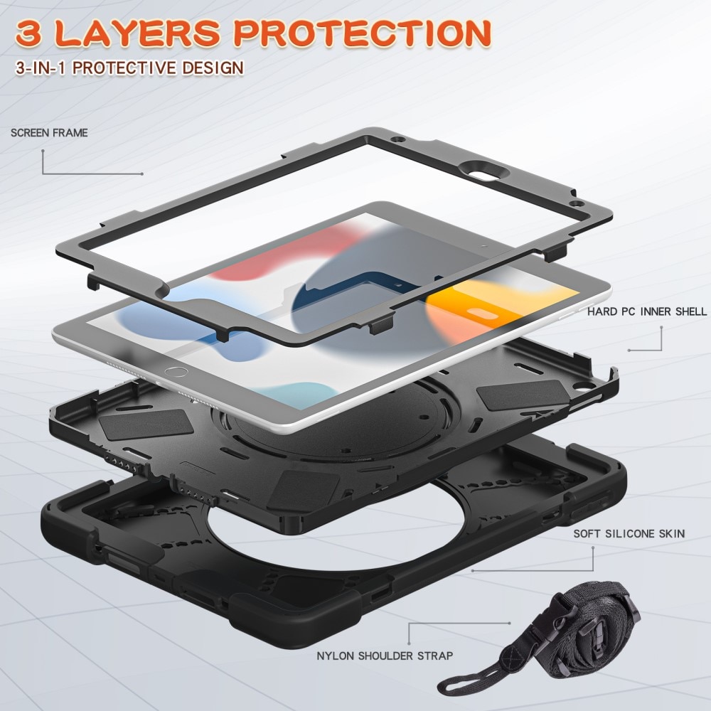 Kickstand Hybridskal med axelrem iPad 10.2 7th Gen (2019) svart