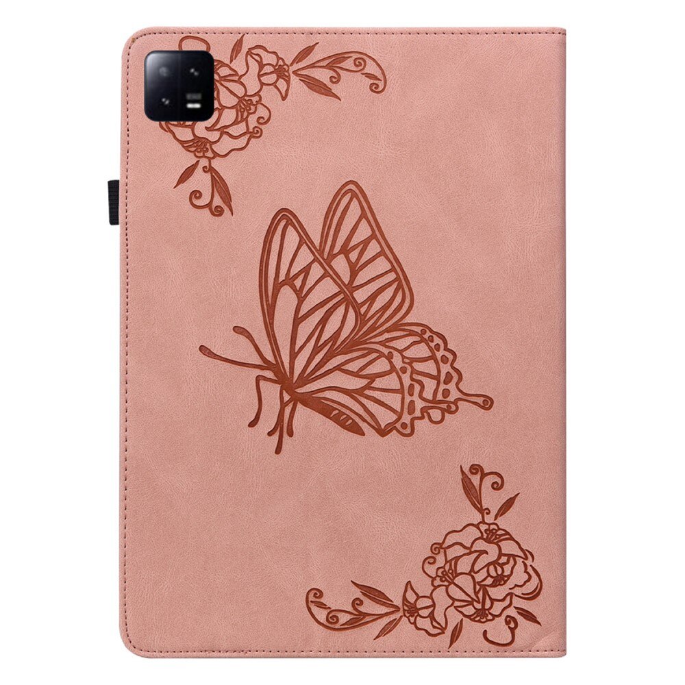 Läderfodral Fjärilar Xiaomi Pad 6 Rosa
