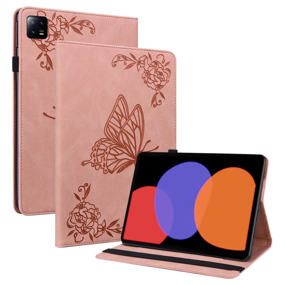 Läderfodral Fjärilar Xiaomi Pad 6 rosa
