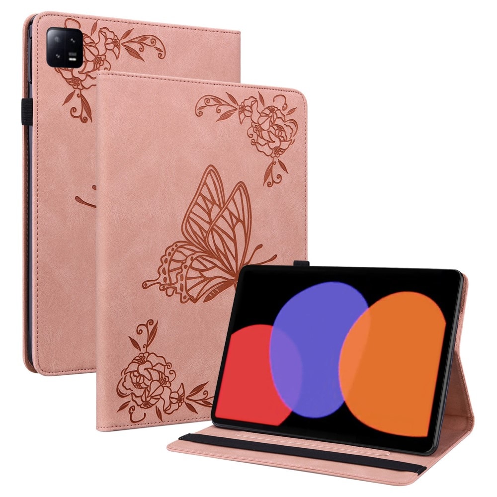 Läderfodral Fjärilar Xiaomi Pad 6 Pro rosa