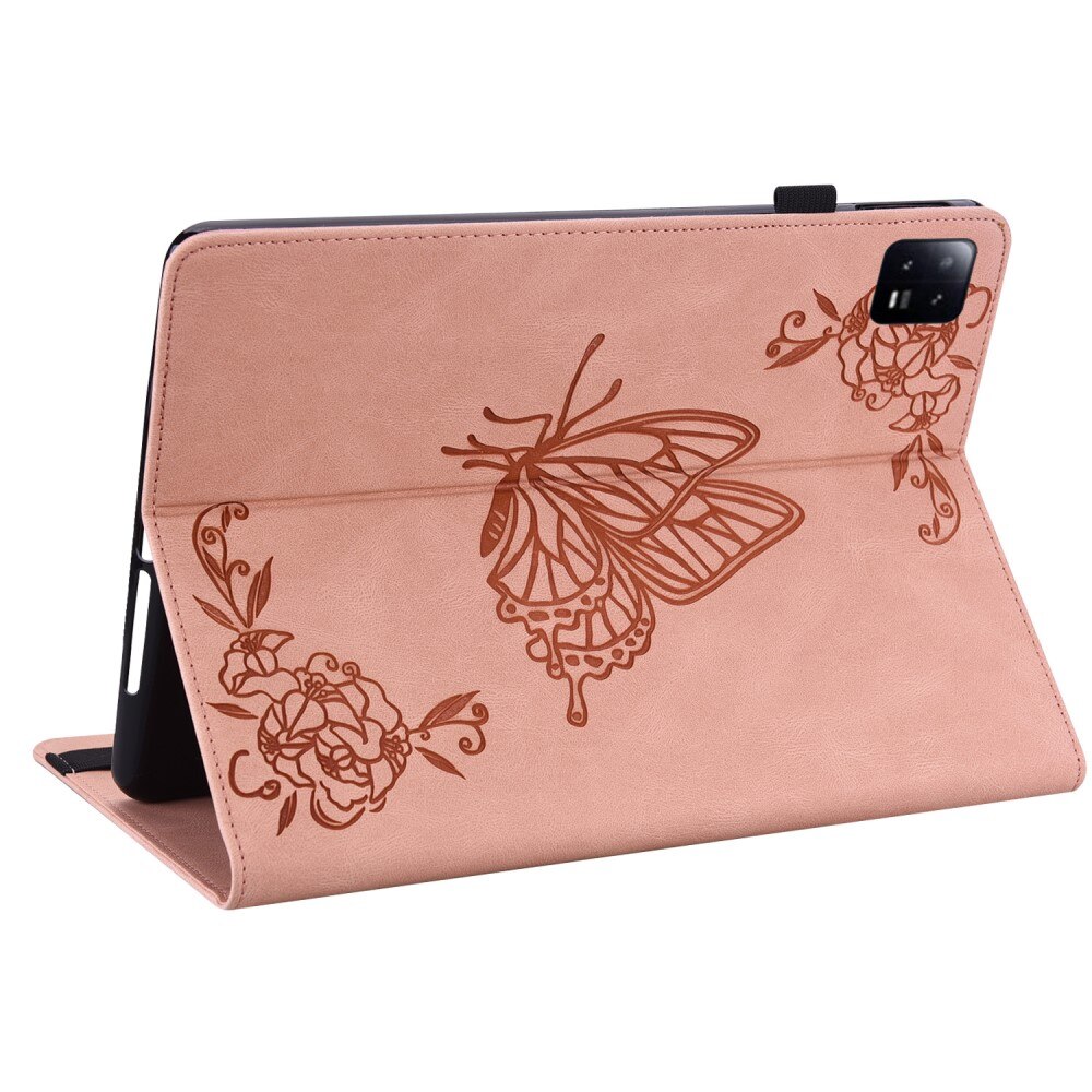 Läderfodral Fjärilar Xiaomi Pad 6 Rosa