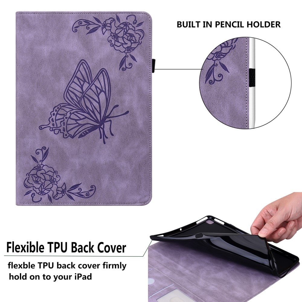 Läderfodral Fjärilar Samsung Galaxy Tab S9 FE Plus lila