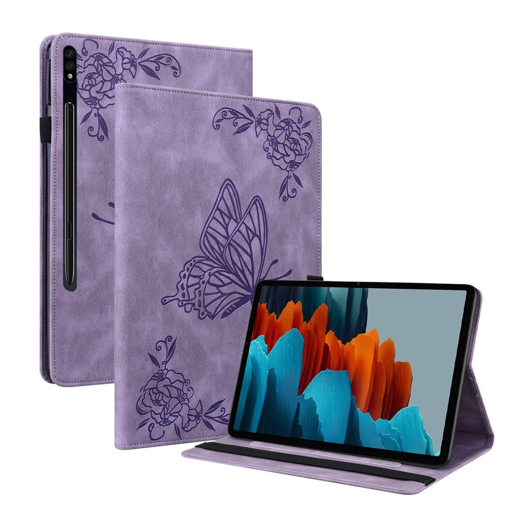 Läderfodral Fjärilar Samsung Galaxy Tab S7 Plus lila
