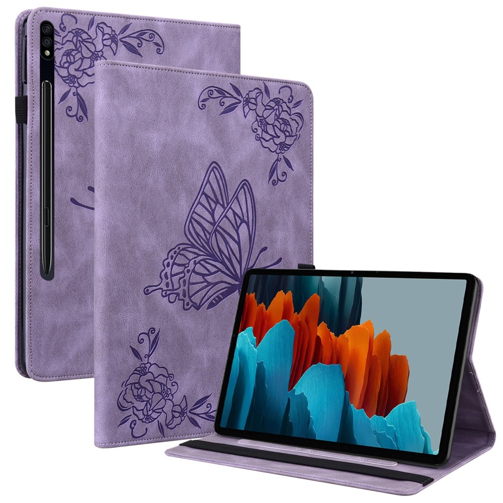 Läderfodral Fjärilar Samsung Galaxy Tab S9 FE lila