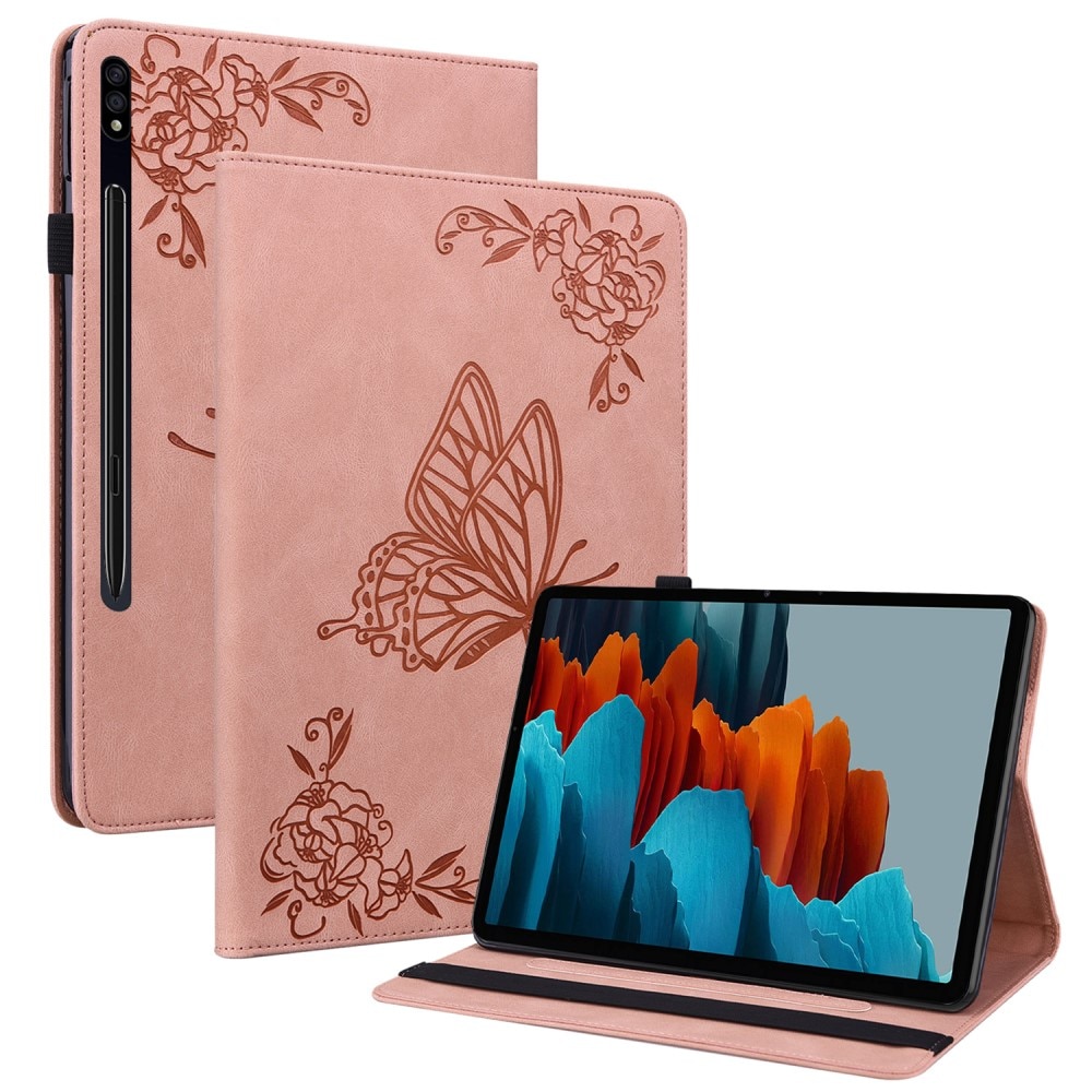Läderfodral Fjärilar Samsung Galaxy Tab S9 rosa