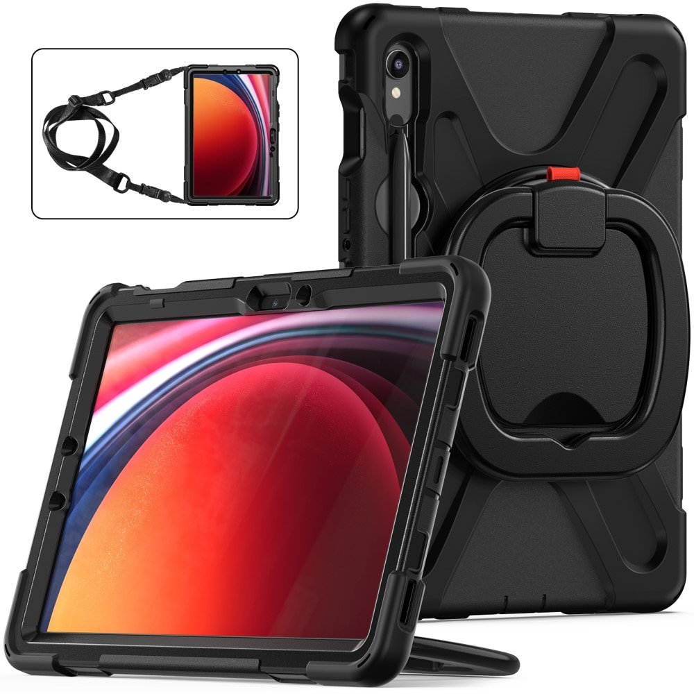 Kickstand Hybridsskal med axelrem Samsung Galaxy Tab S9 FE svart