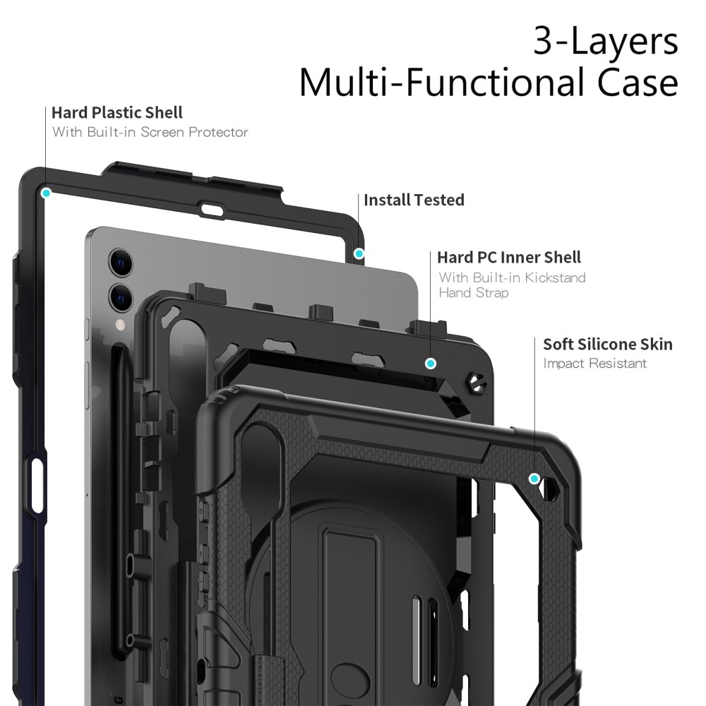 Stöttåligt Full Protection Hybridskal med axelrem Samsung Galaxy Tab S9 Plus svart