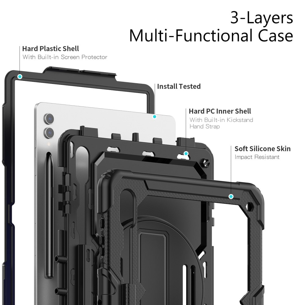 Stöttåligt Full Protection Hybridskal med axelrem Samsung Galaxy Tab S9 Ultra svart