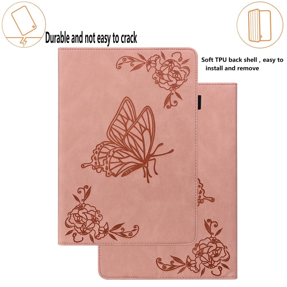Läderfodral Fjärilar Samsung Galaxy Tab A9 Plus rosa