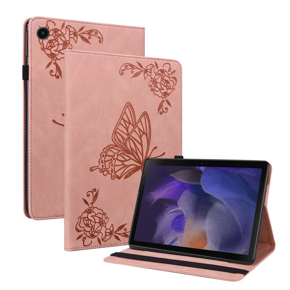 Läderfodral Fjärilar Samsung Galaxy Tab A9 Plus rosa