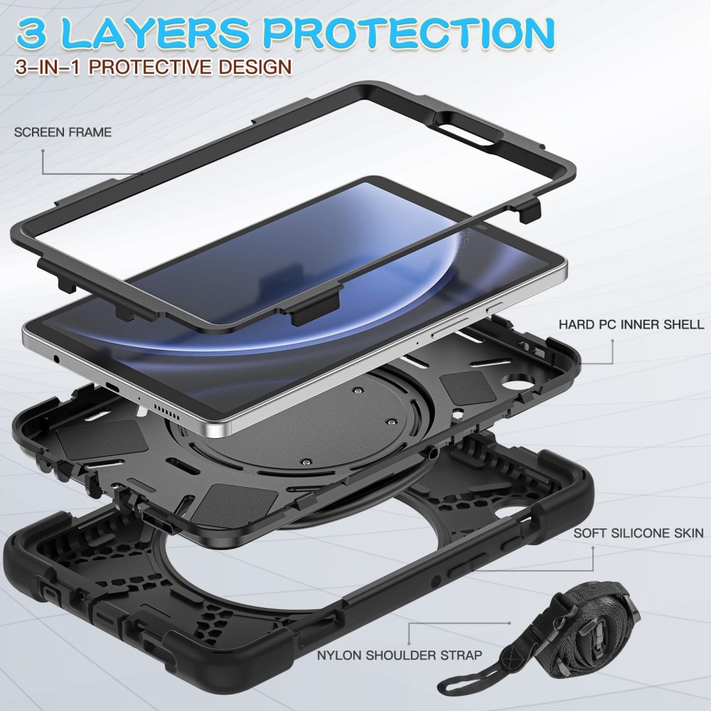 Kickstand Hybridsskal med axelrem Samsung Galaxy Tab A9 svart