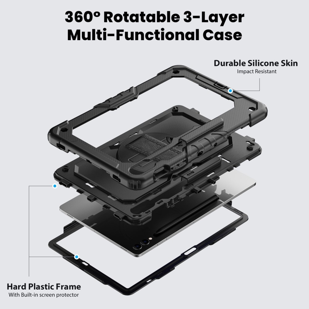 Stöttåligt Full Protection Hybridskal med axelrem Samsung Galaxy Tab S9 FE Plus svart