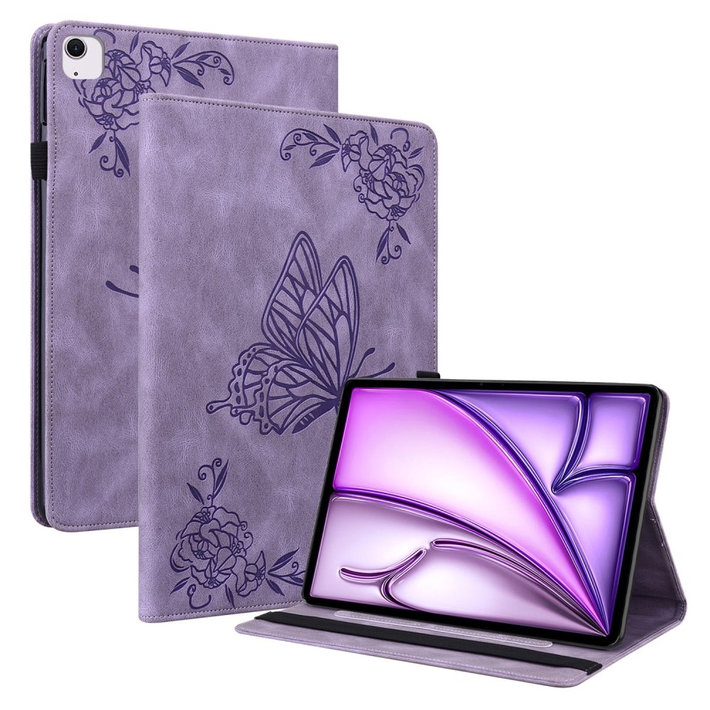 Läderfodral Fjärilar iPad Air 11 6th Gen (2024) lila