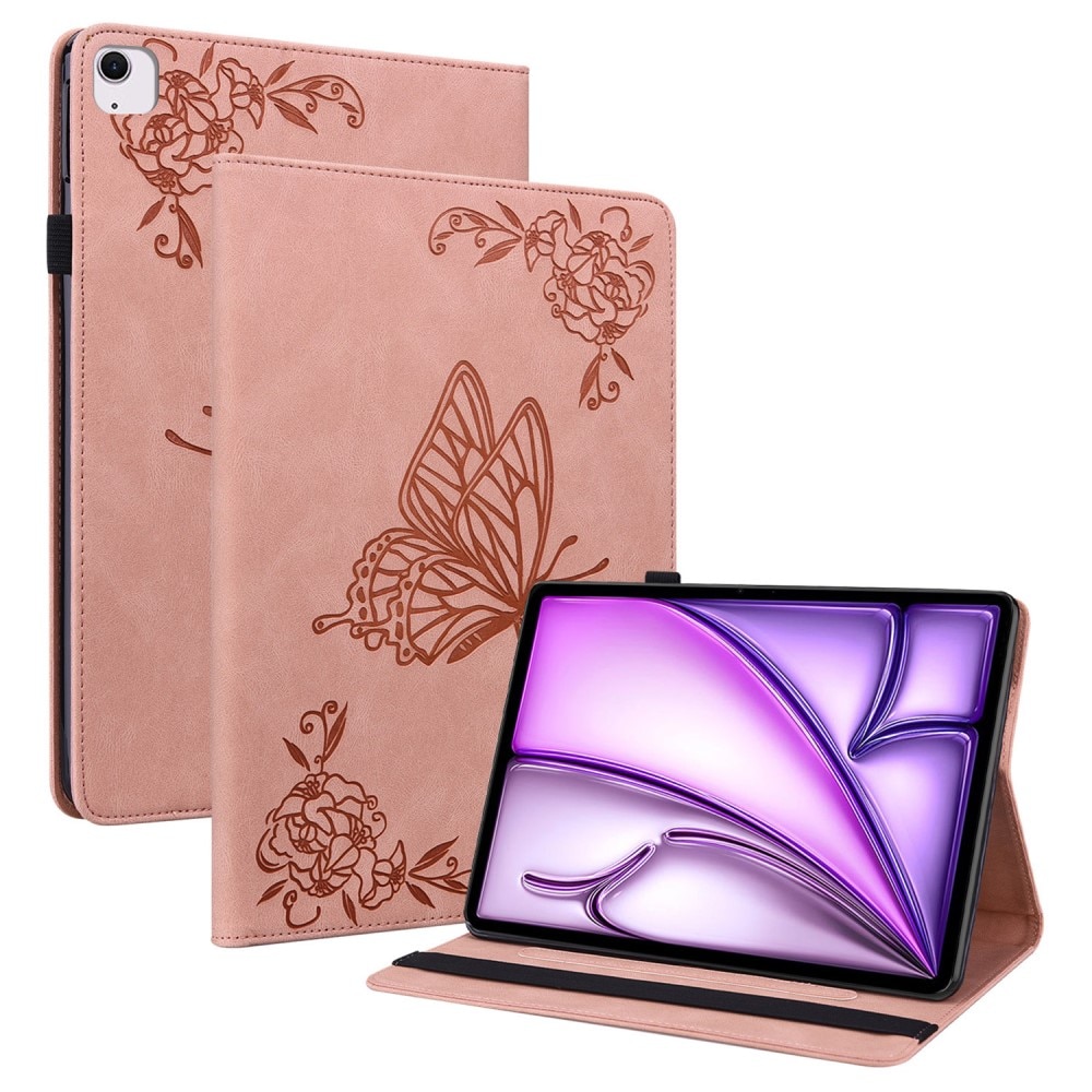 Läderfodral Fjärilar iPad Air 11 6th Gen (2024) rosa