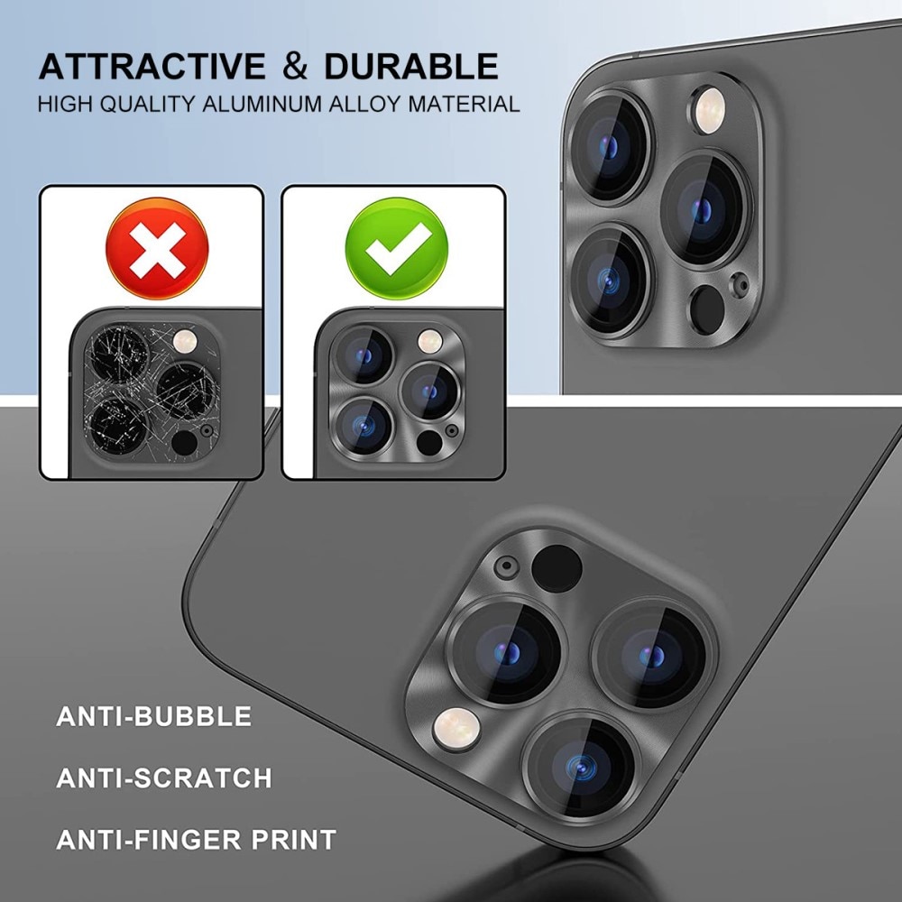 Kameraskydd Aluminium + Härdat Glas iPhone 14 Pro svart