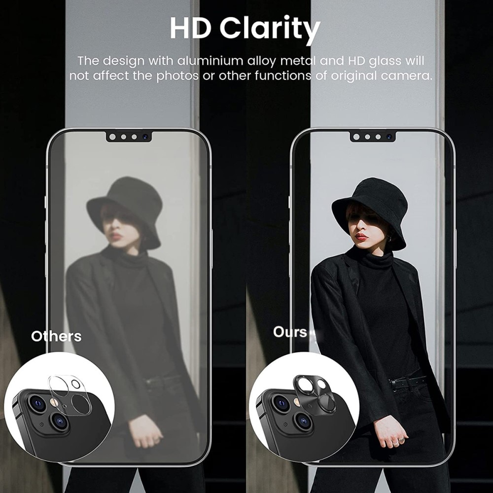 Kameraskydd Aluminium + Härdat Glas iPhone 14 svart