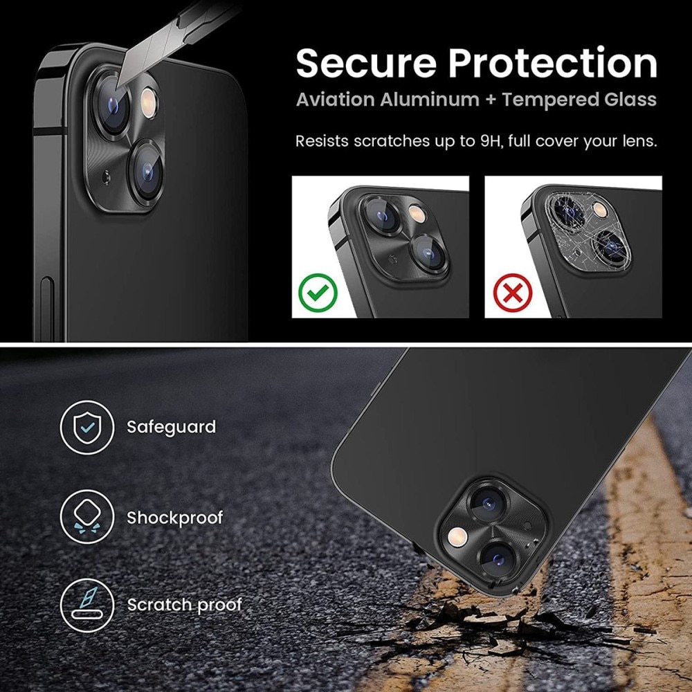 Kameraskydd Aluminium + Härdat Glas iPhone 14 Plus svart