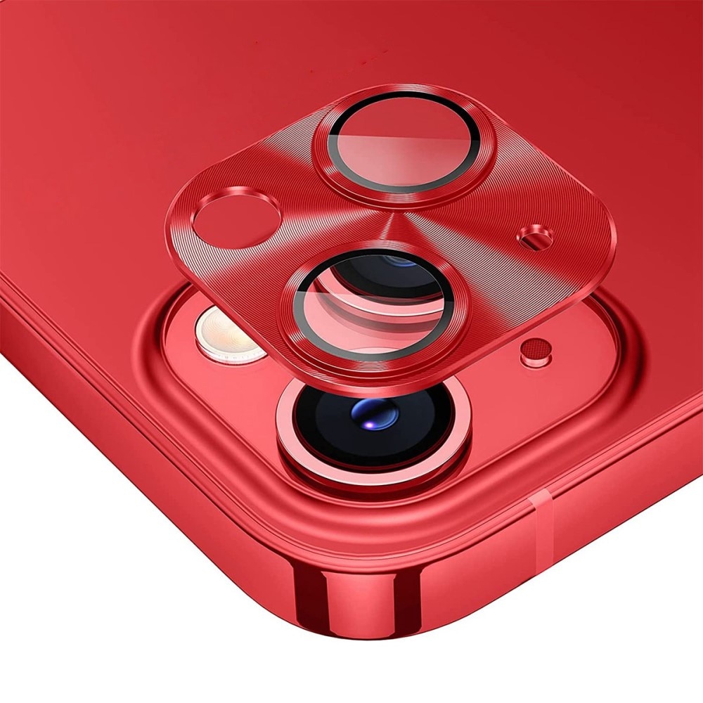 Kameraskydd Aluminium + Härdat Glas iPhone 14 Plus röd