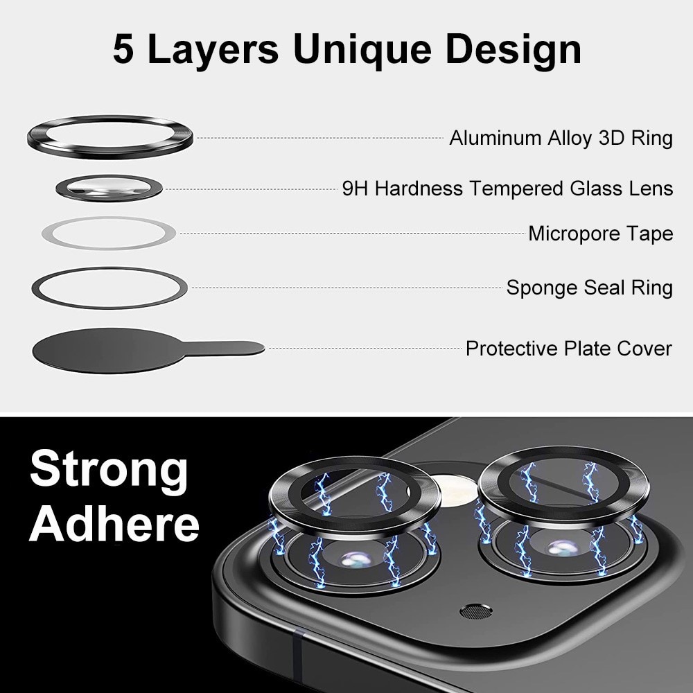 Linsskydd Aluminium + Härdat Glas iPhone 14 Plus svart