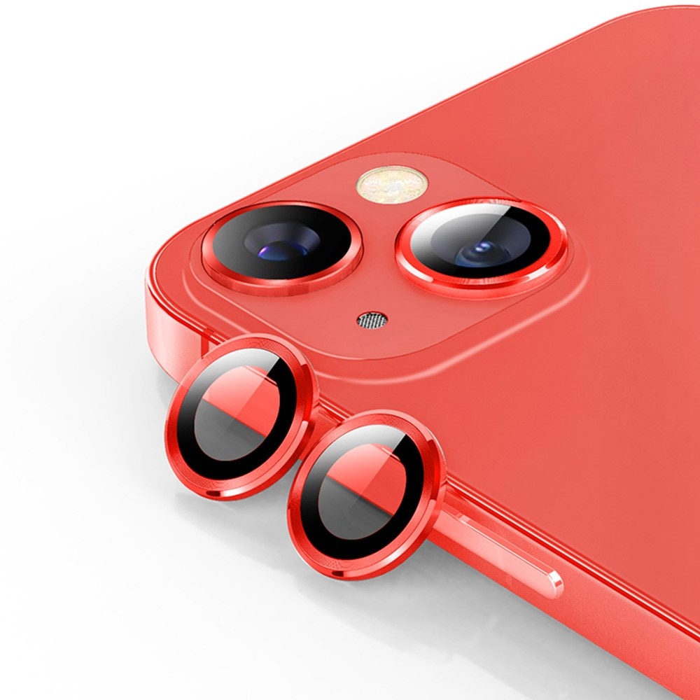 Linsskydd Aluminium + Härdat Glas iPhone 14 röd