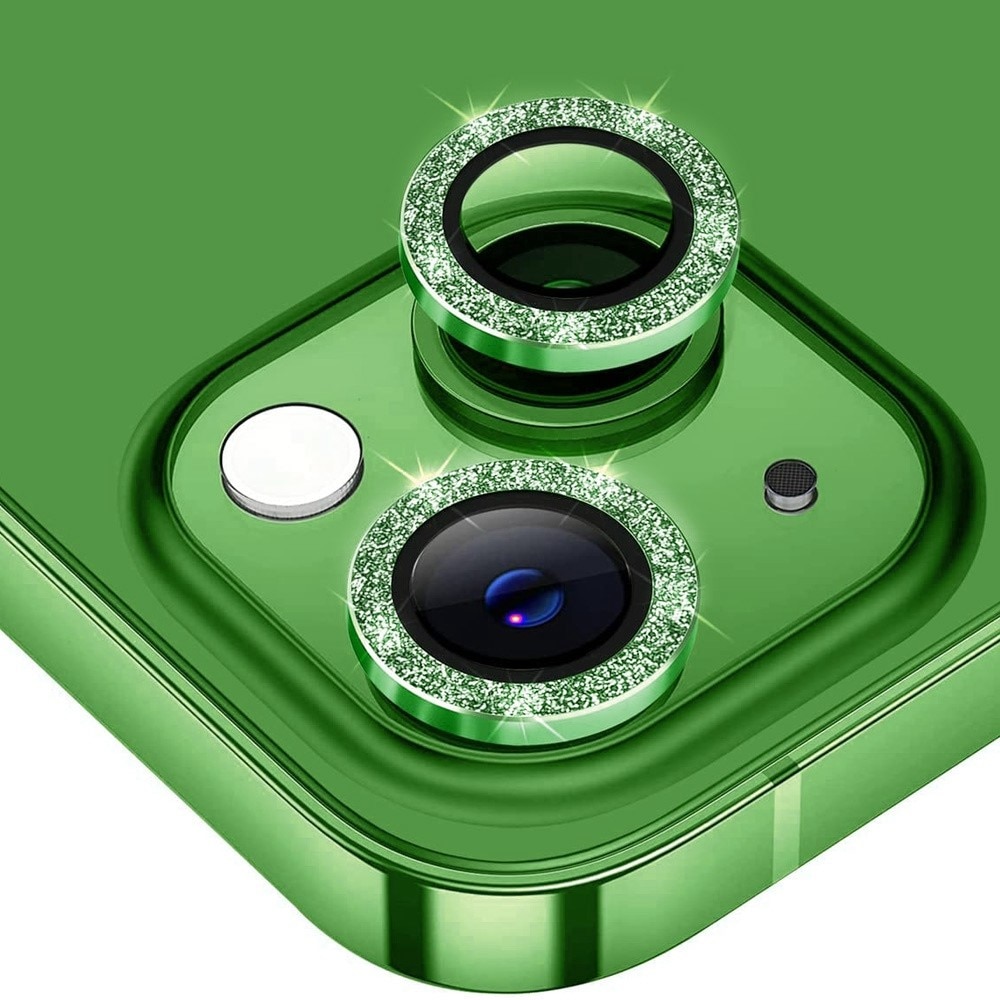 Glitter Linsskydd Aluminium + Glas iPhone 14/14 Plus grön