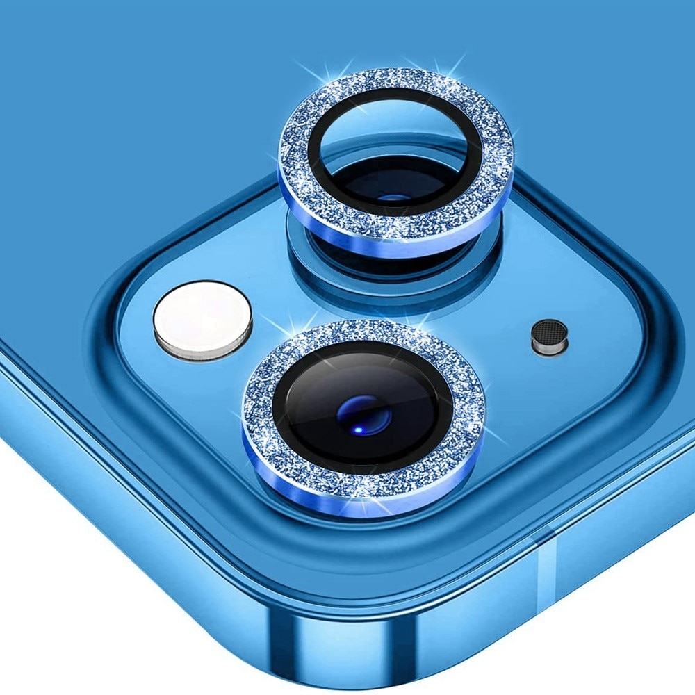 Glitter Linsskydd Aluminium + Glas iPhone 14 blå
