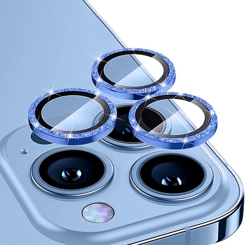 Glitter Linsskydd Aluminium + Glas iPhone 14 Pro Max blå
