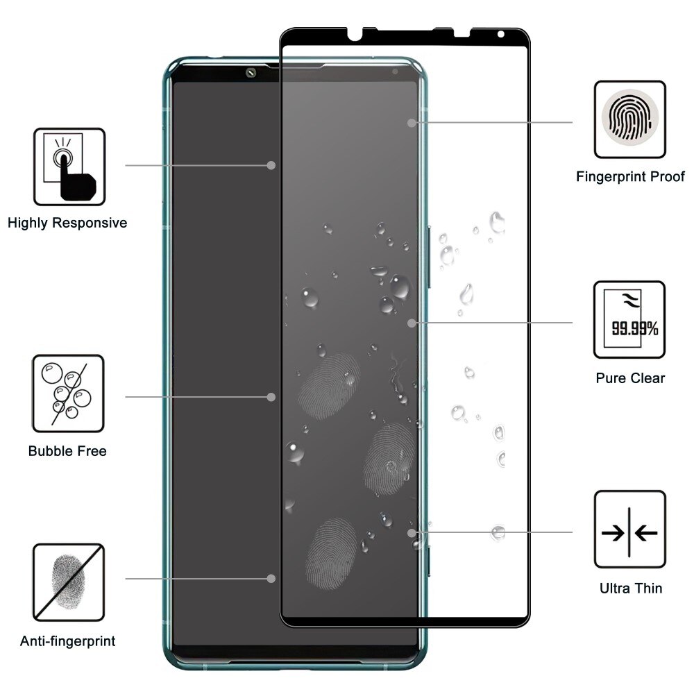 Heltäckande Härdat Glas Skärmskydd Sony Xperia 5 IV svart