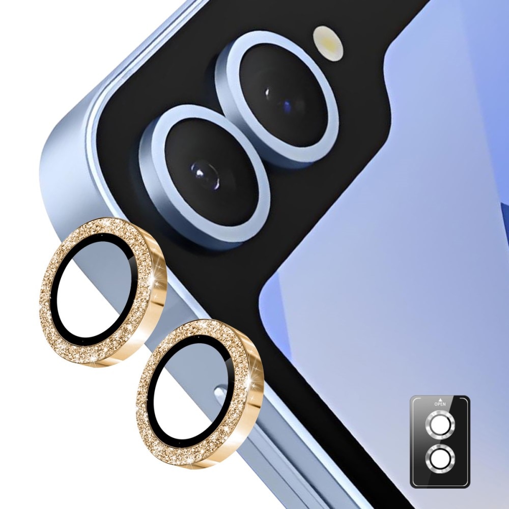 Glitter Linsskydd Aluminium + Glas Samsung Galaxy Z Flip 7 Guld