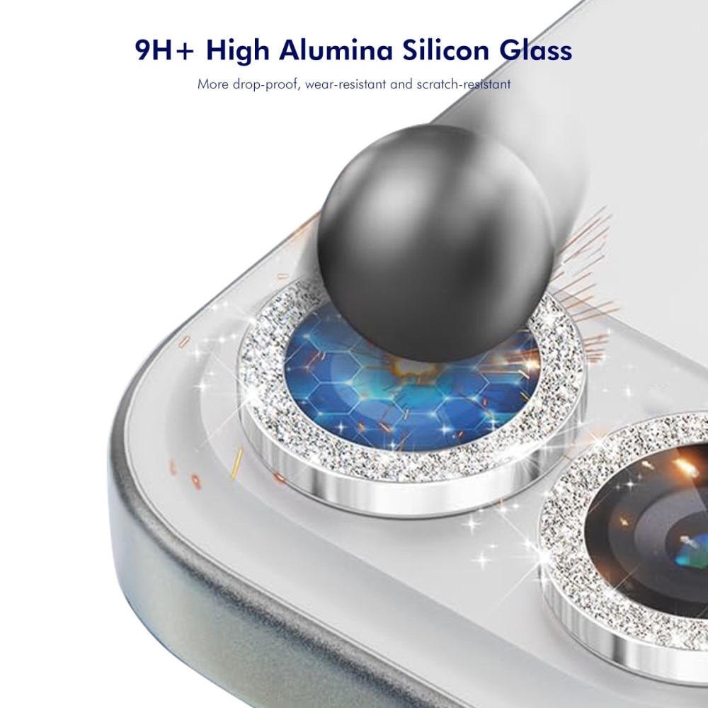 Glitter Linsskydd Aluminium + Glas Samsung Galaxy Z Flip 7 Silver