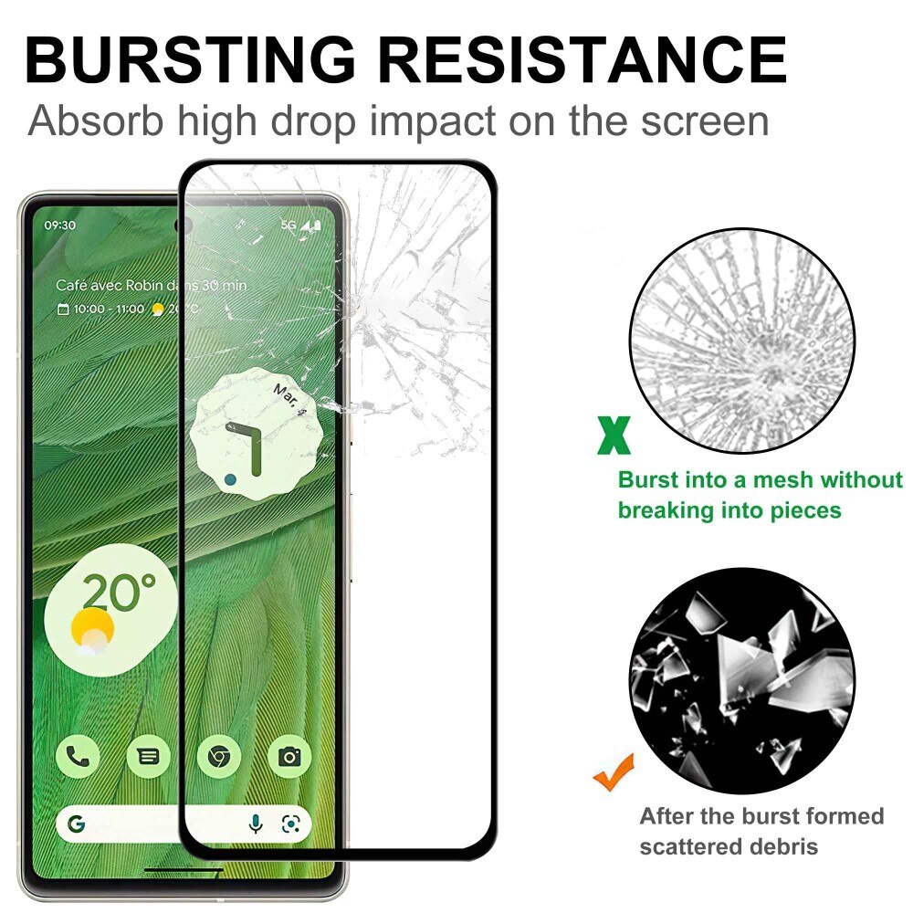 Heltäckande Härdat Glas Skärmskydd Google Pixel 7 svart