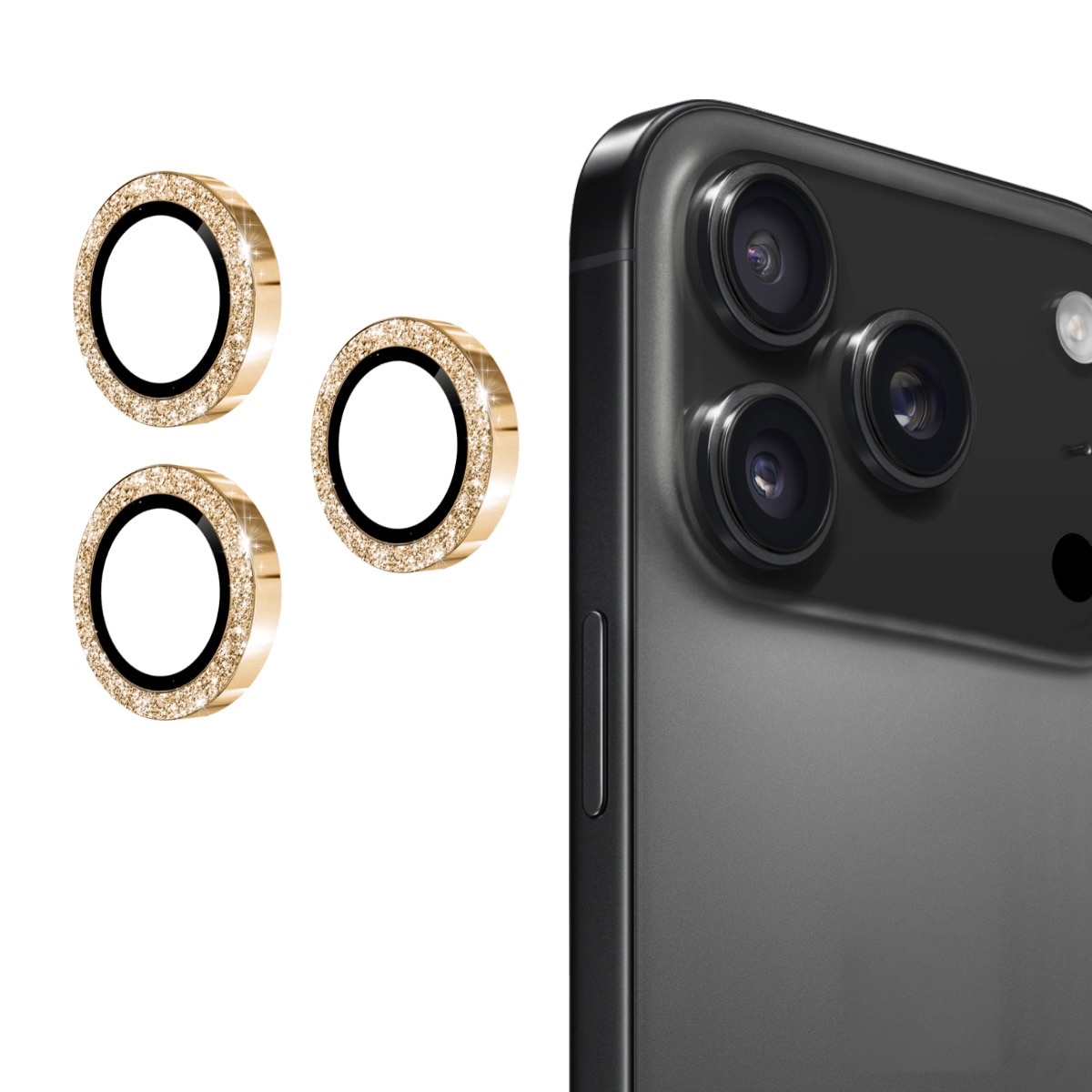 Glitter Linsskydd Aluminium + Glas iPhone 17 Pro Max Guld