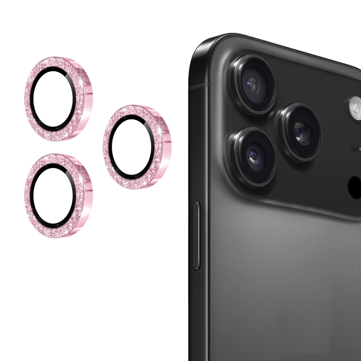 Glitter Linsskydd Aluminium + Glas iPhone 17 Pro Max Rosa