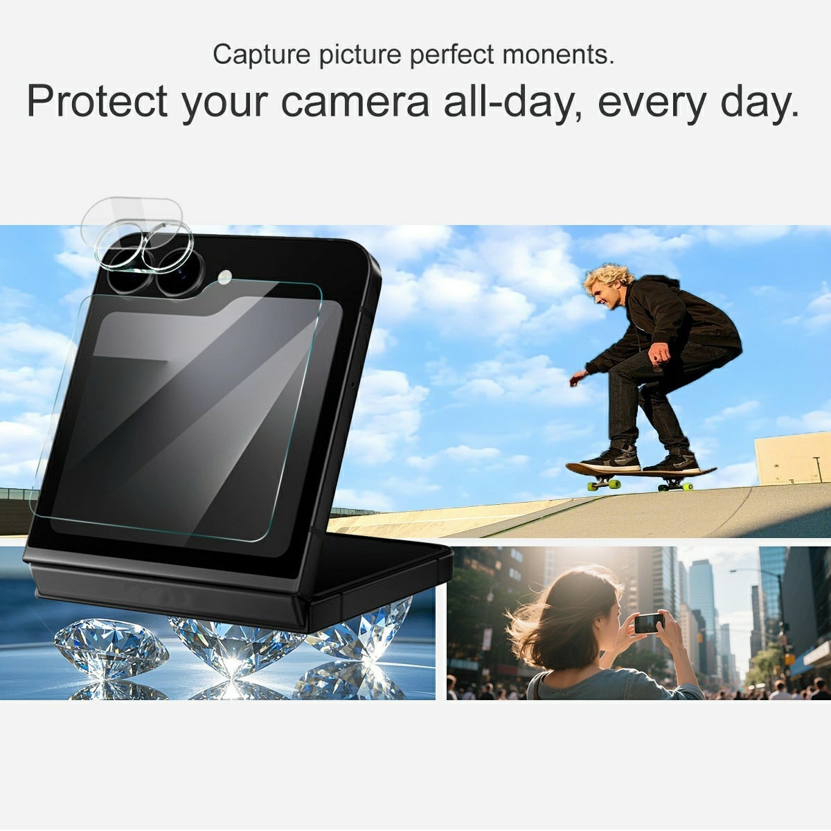 Härdat Glas Linsskydd + Ytterskärmskydd Samsung Galaxy Z Flip 7 FE Genomskinlig