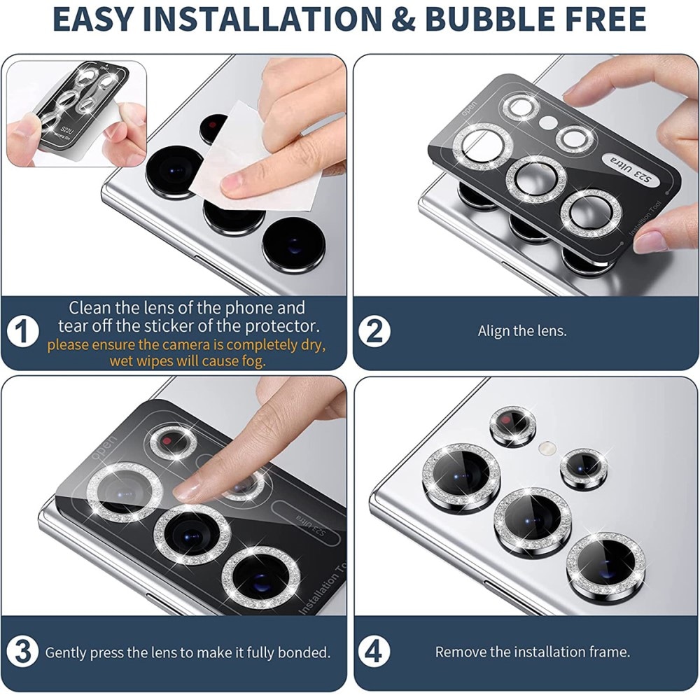 Glitter Linsskydd Aluminium + Glas Samsung Galaxy S23 Ultra guld