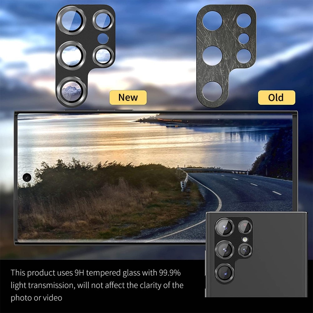 Kameraskydd Aluminium + Härdat Glas Samsung Galaxy S23 Ultra svart