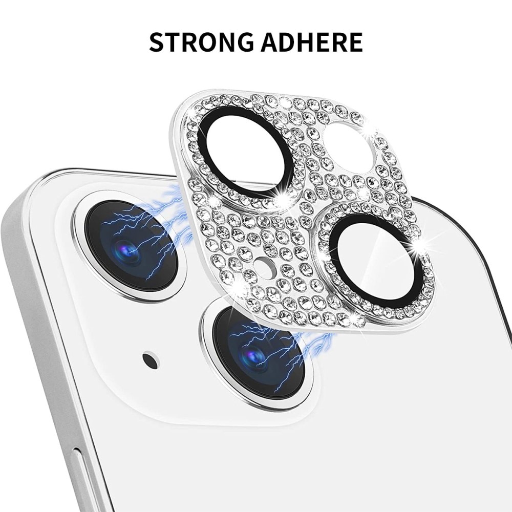 Glitter Kameraskydd Aluminium + Härdat Glas iPhone 14 silver