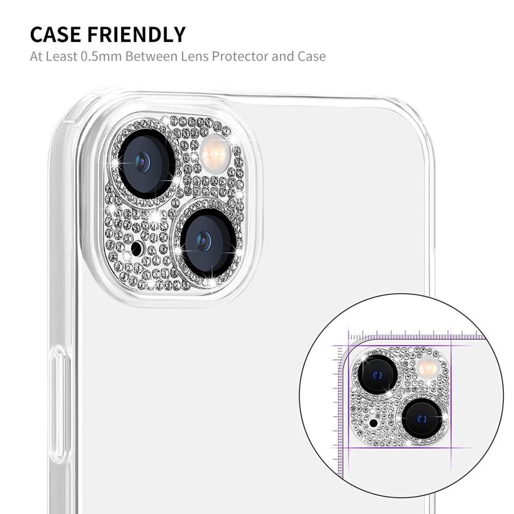 Glitter Kameraskydd Aluminium + Härdat Glas iPhone 14 silver