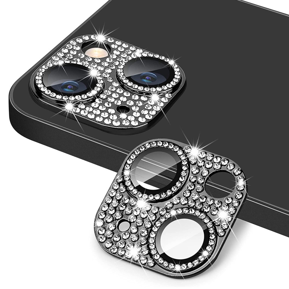 Glitter Kameraskydd Aluminium + Härdat Glas iPhone 14 svart