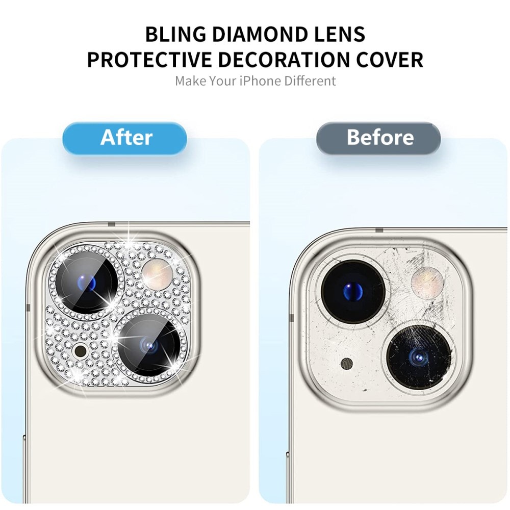Glitter Kameraskydd Aluminium + Härdat Glas iPhone 14 Plus regnbåge