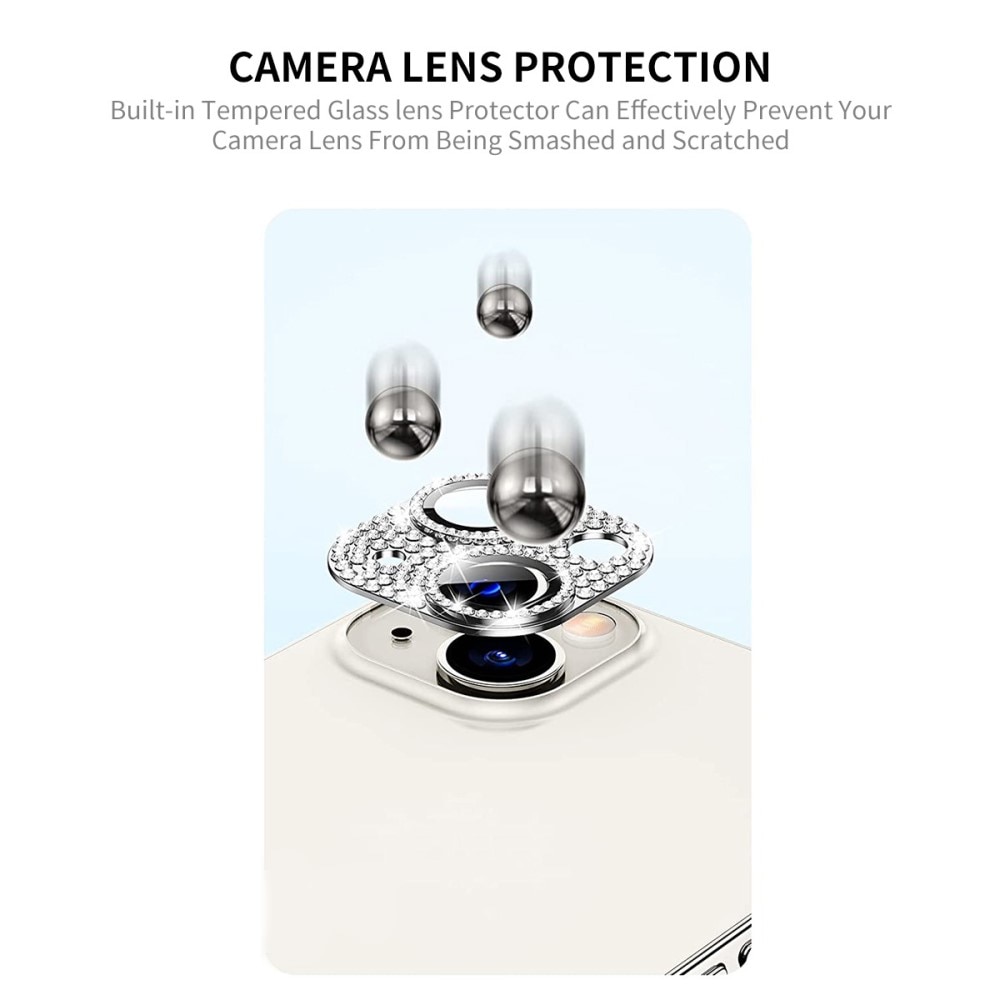 Glitter Kameraskydd Aluminium + Härdat Glas iPhone 14 Plus regnbåge
