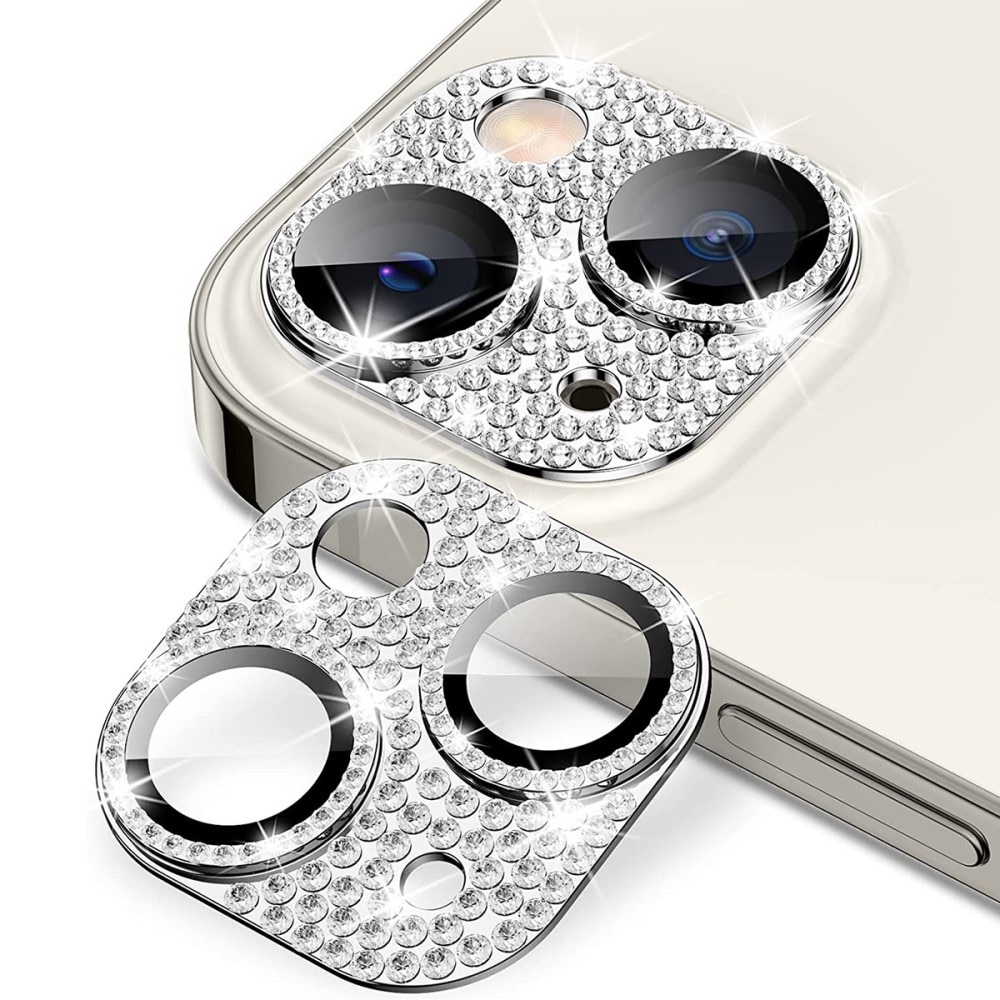 Glitter Kameraskydd Aluminium + Härdat Glas iPhone 13 silver